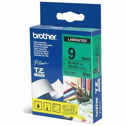 Brother TZ-721 Yeşil Üzerine Siyah Laminasyonlu Etiket - 1