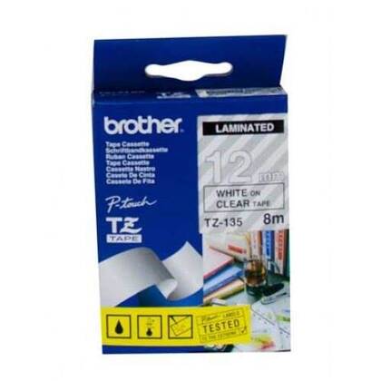 Brother TZ-135 Şeffaf Üzerine Beyaz Etiket Şeridi - 1