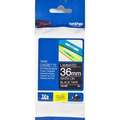 Brother TZE-365 Siyah üzerine Beyaz Standart Laminasyonlu Orjinal Etiket - 1