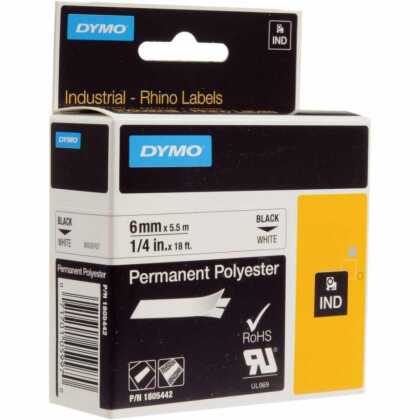 DYMO RhinoPRO 1805442 Beyaz/Siyah Sabit Polyester Şerit 6 mm x 5,5 mt - 1