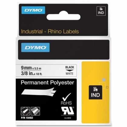 DYMO RhinoPRO 18482 Beyaz/Siyah Sabit Polyester Şerit 9 mm x 5,5 mt - 1